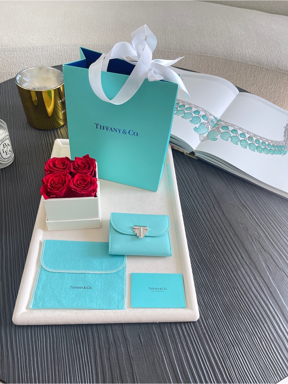 Tiffany & Co Blue Leather Trifold Wallet Silver Snap Italy NEW